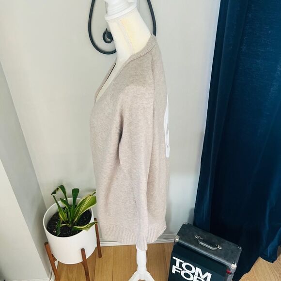 Sweet Romeo Skull Back Open Long Sleeve Cardigan Sweater, Tan/White, Medium - Picture 3 of 16